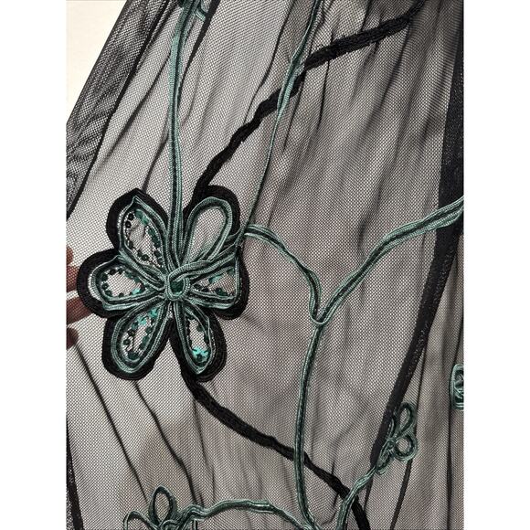Phase Eight Black Green Tapework Sheer Scarf Y2K Look Whimsigoth Floral Sequin - Picture 5 of 10
